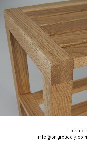 Detail of oiled oak bench designed by Brigid Sealy